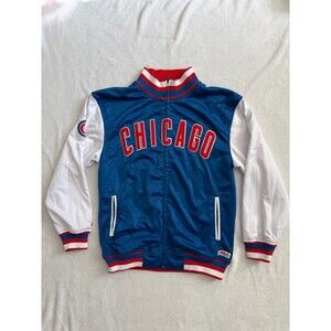 Starter Chicago Cubs Satin Bomber Jacket Mens Medium Blue Full Zip MLB Vintage S